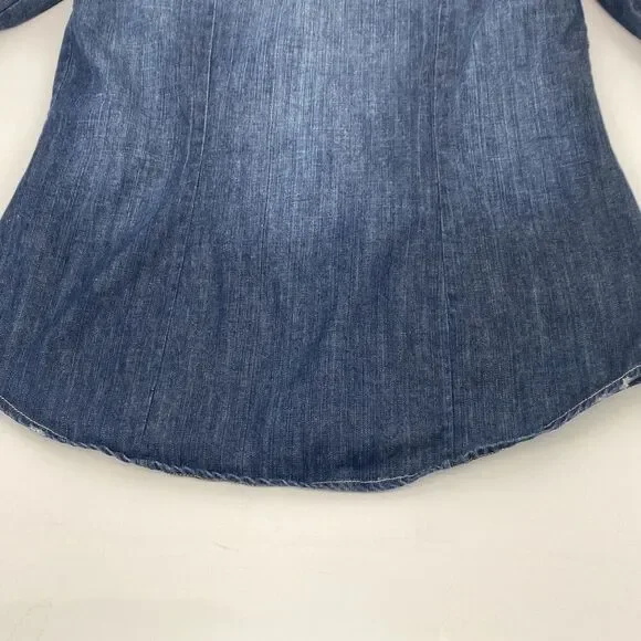 Harley Davidson Womens S Pearl Snap Close Studded  Denim Jean Shirt Roll Tab  Bl - Picture 9 of 12